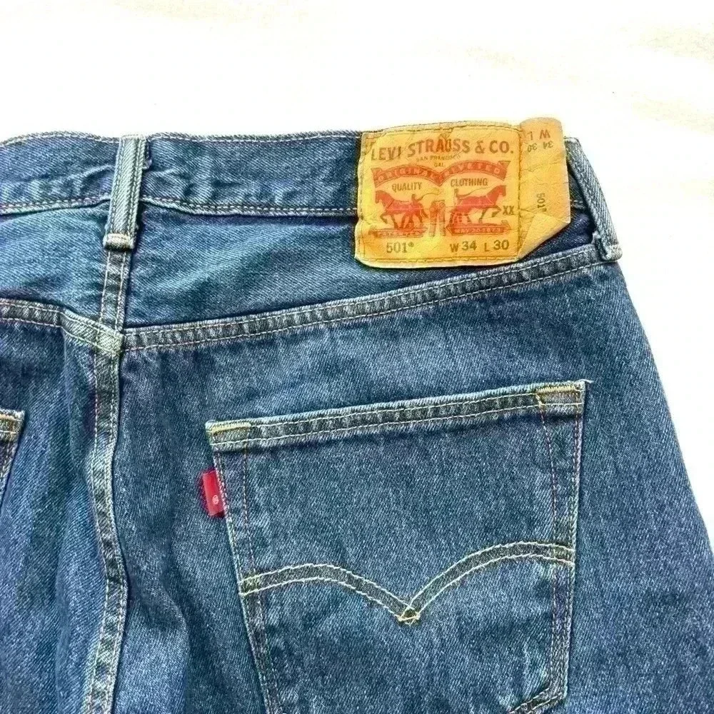 Rare Levis 501 Button Fly X-Large Patch Rugged Solid Red‎ Tag Jean Size 34/30